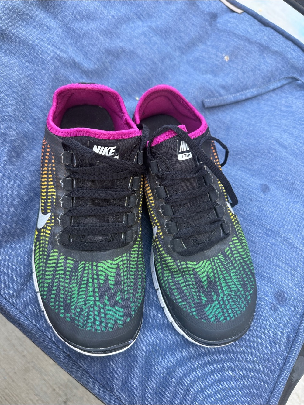 Nike Free 3.0 Women's Athletic Shoes - Black with Pink & Green Pattern